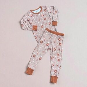 Bamboo Pajamas 4T Floral Mushroom Hippie - Beige and Orange